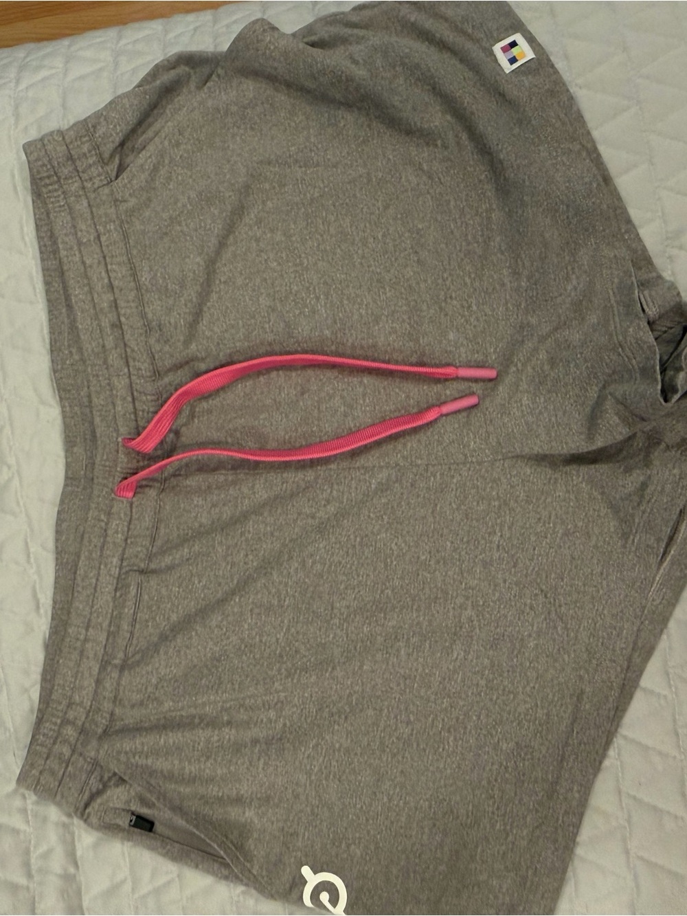 Peloton Gray Athletic Shorts with Pink Drawstring
